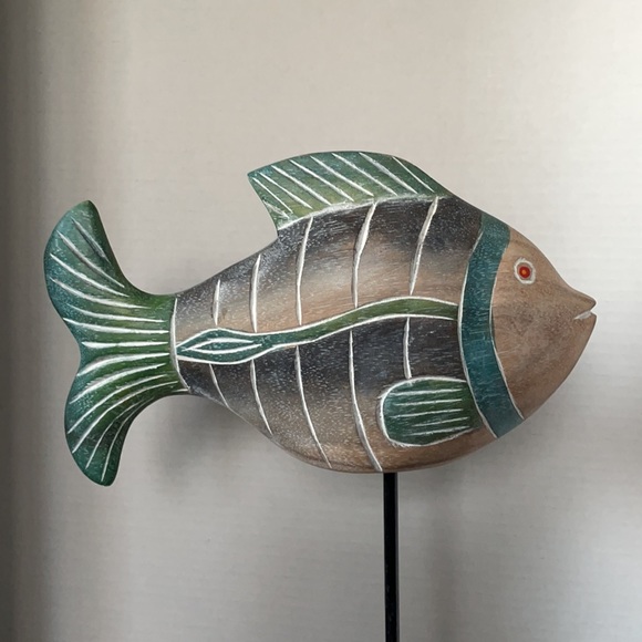 Wood Fish Decorative Wooden Fishing Beach Cottage Decor Gift Statue 15” - Picture 4 of 6